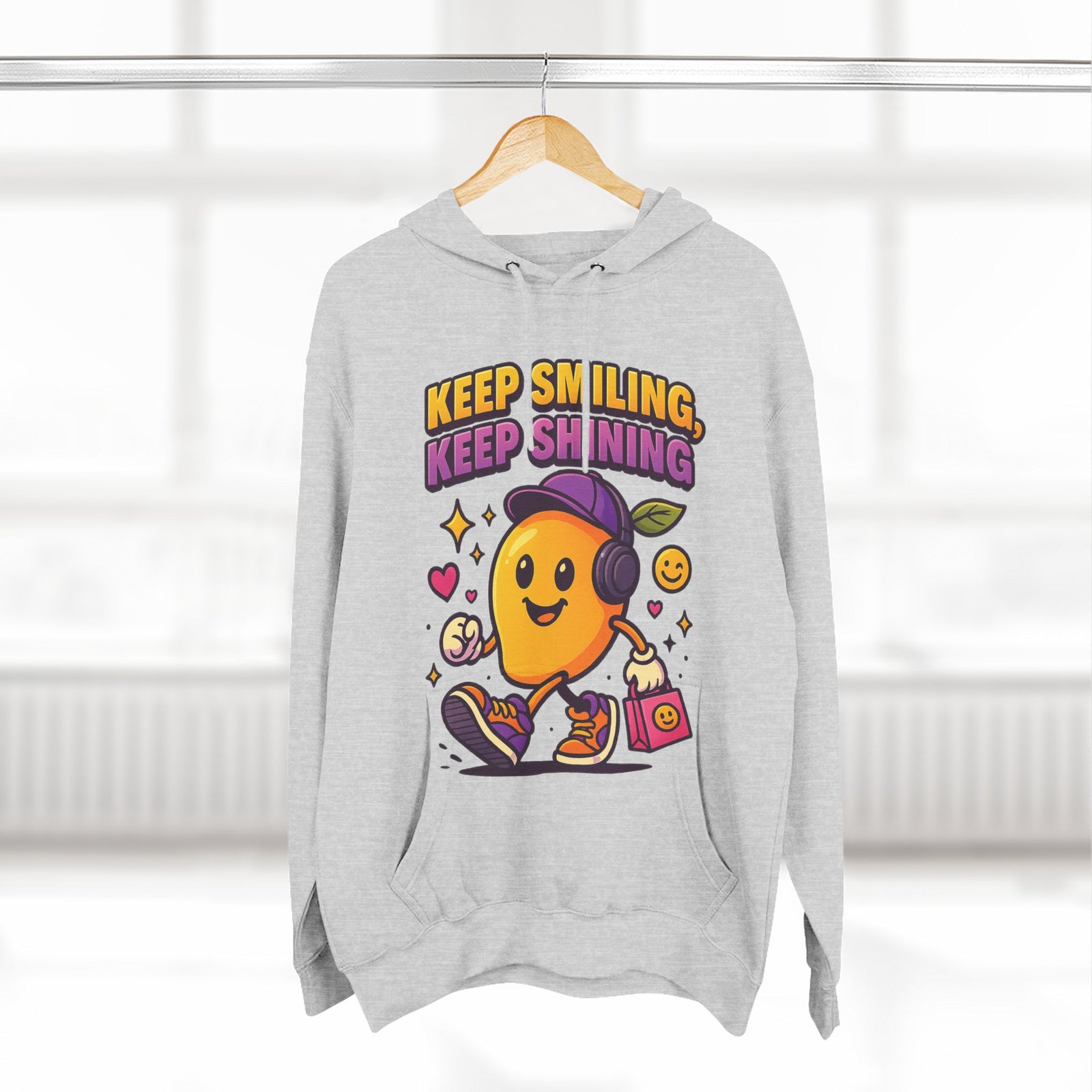 Colorful Graphic Hoodie: Keep Smiling, Keep Shining, Casual Wear, Gift for Friends, Fun Streetwear, Positive Vibes, Everyday Comfort
