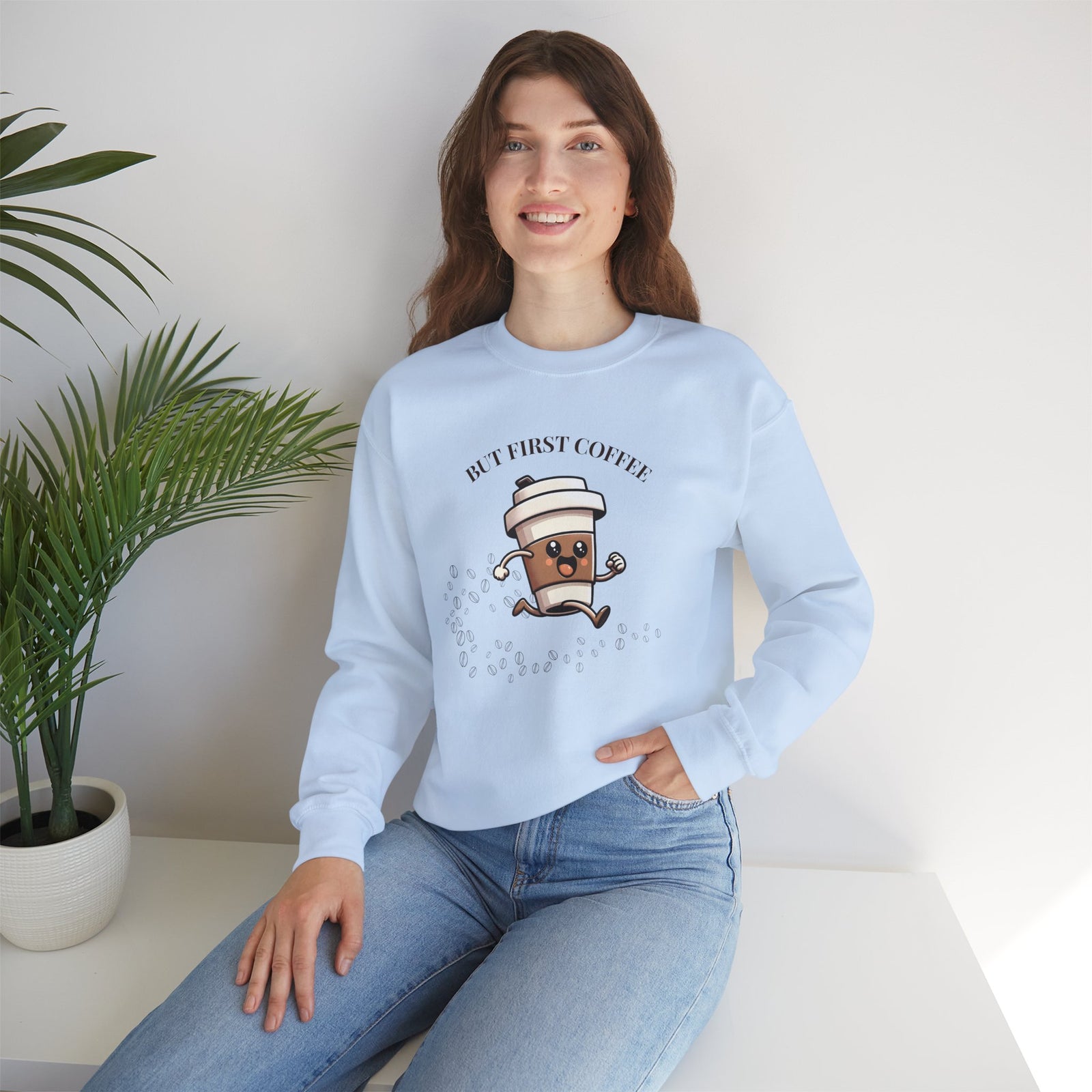 Cute Coffee Lover Sweatshirt, Unisex Crewneck, Gift for Coffee Lovers, Funny Coffee Apparel, Cozy Relaxed Fit, Casual Everyday Wear