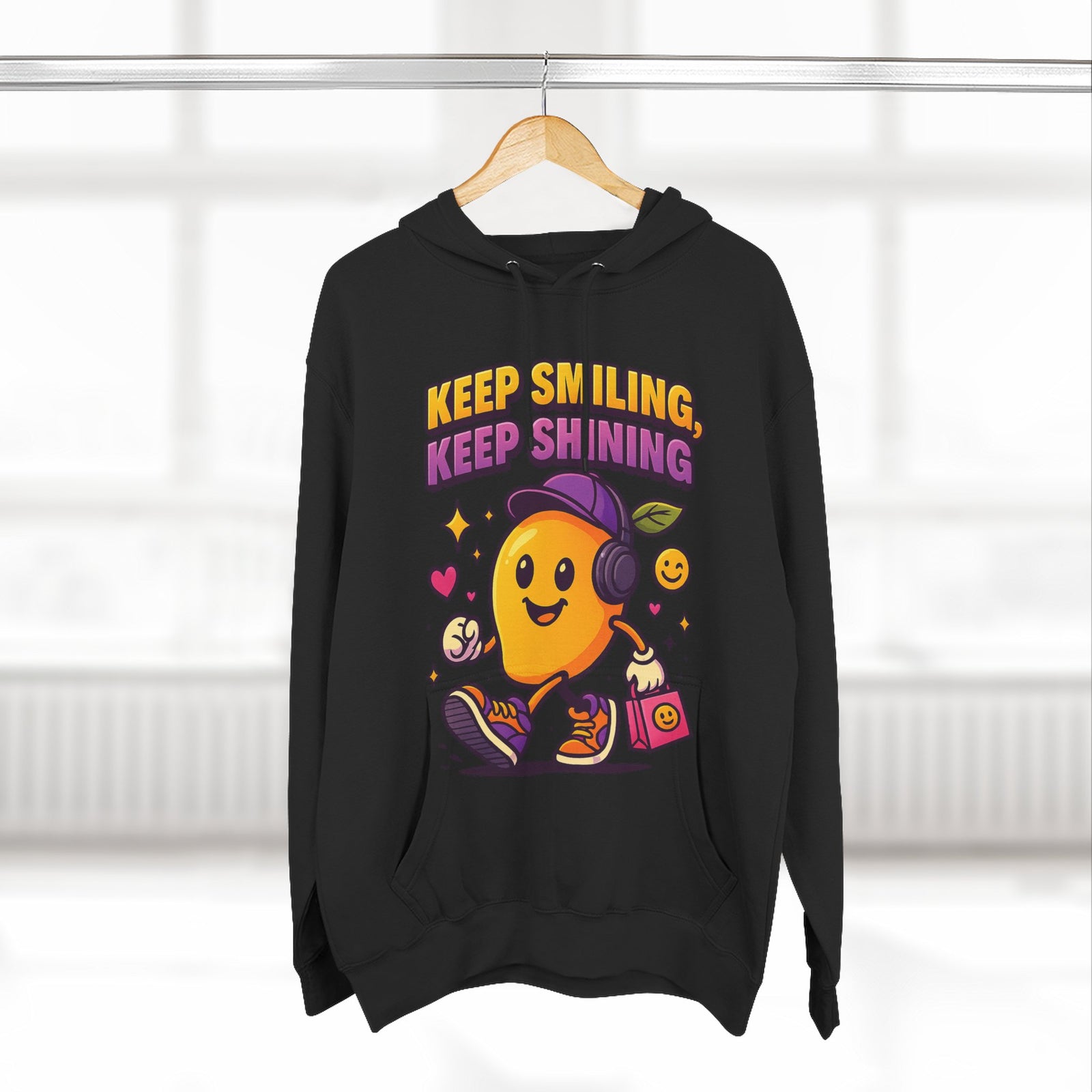 Colorful Graphic Hoodie: Keep Smiling, Keep Shining, Casual Wear, Gift for Friends, Fun Streetwear, Positive Vibes, Everyday Comfort
