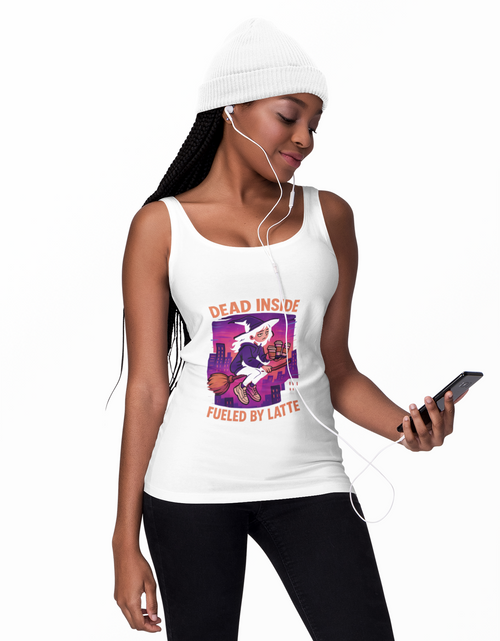 Load image into Gallery viewer, Dead Inside Fueled by Latte Unisex Jersey Tank, Funny Graphic Tank Top, Casual Wear, Gift for Coffee Lovers, Summer Essential
