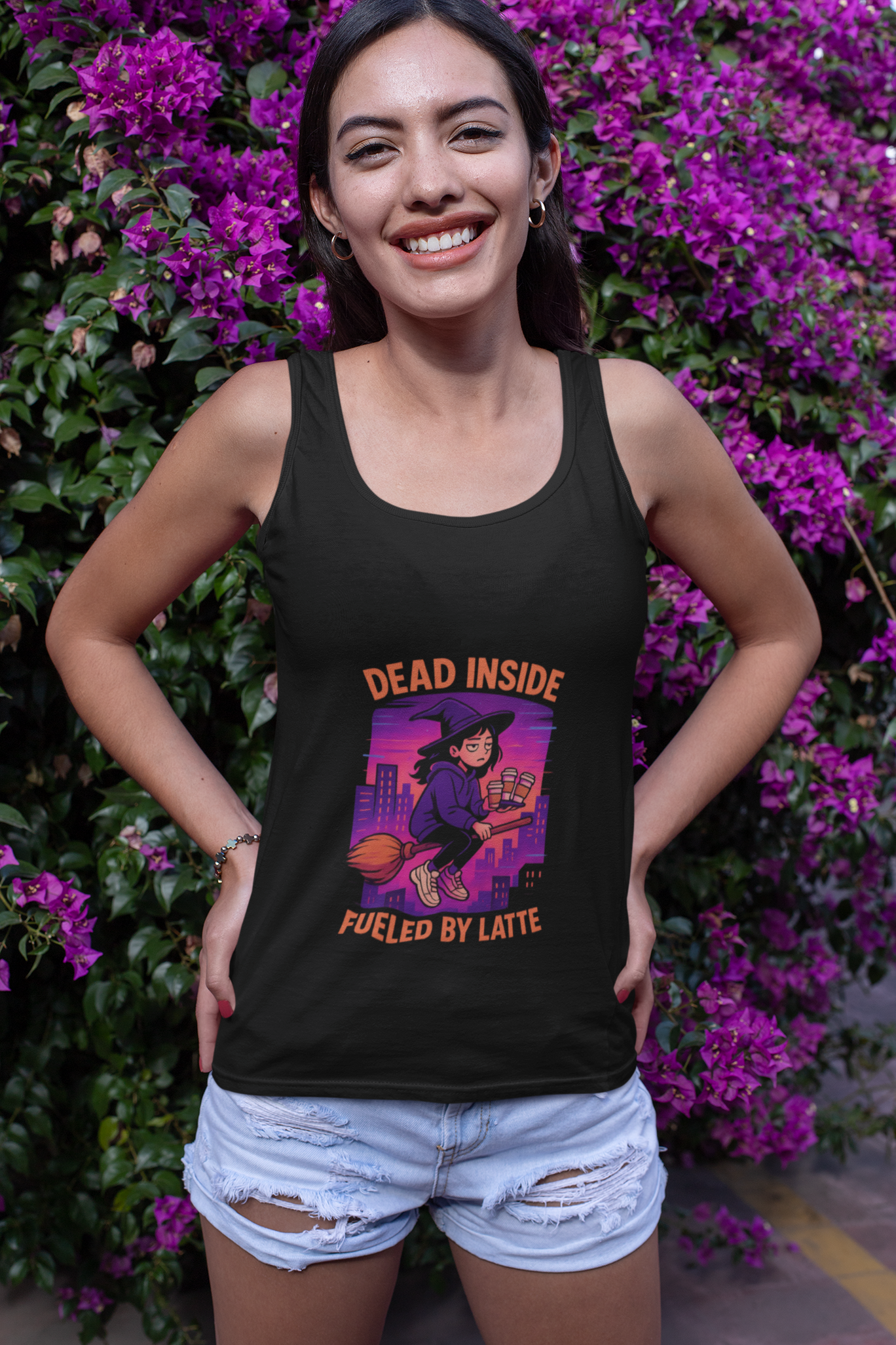 Dead Inside Fueled by Latte Unisex Jersey Tank, Funny Graphic Tank Top, Casual Wear, Gift for Coffee Lovers, Summer Essential