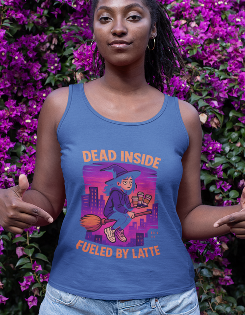 Load image into Gallery viewer, Dead Inside Fueled by Latte Unisex Jersey Tank, Funny Graphic Tank Top, Casual Wear, Gift for Coffee Lovers, Summer Essential
