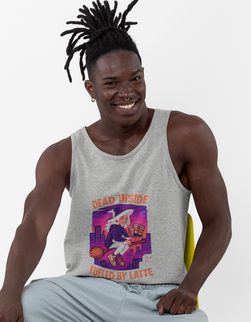 Load image into Gallery viewer, Dead Inside Fueled by Latte Unisex Jersey Tank, Funny Graphic Tank Top, Casual Wear, Gift for Coffee Lovers, Summer Essential
