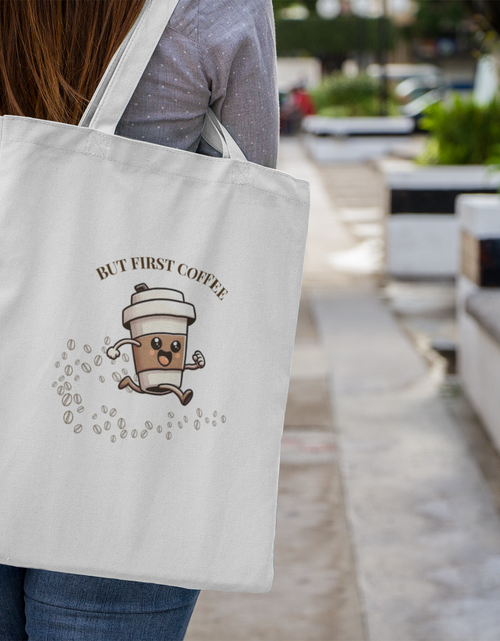 Load image into Gallery viewer, Cute Coffee Lover&#39;s Tote Bag, Eco-Friendly Shopping Bag, But First Coffee Gift, Reusable Daily Tote, Perfect for the Café Enthusiast
