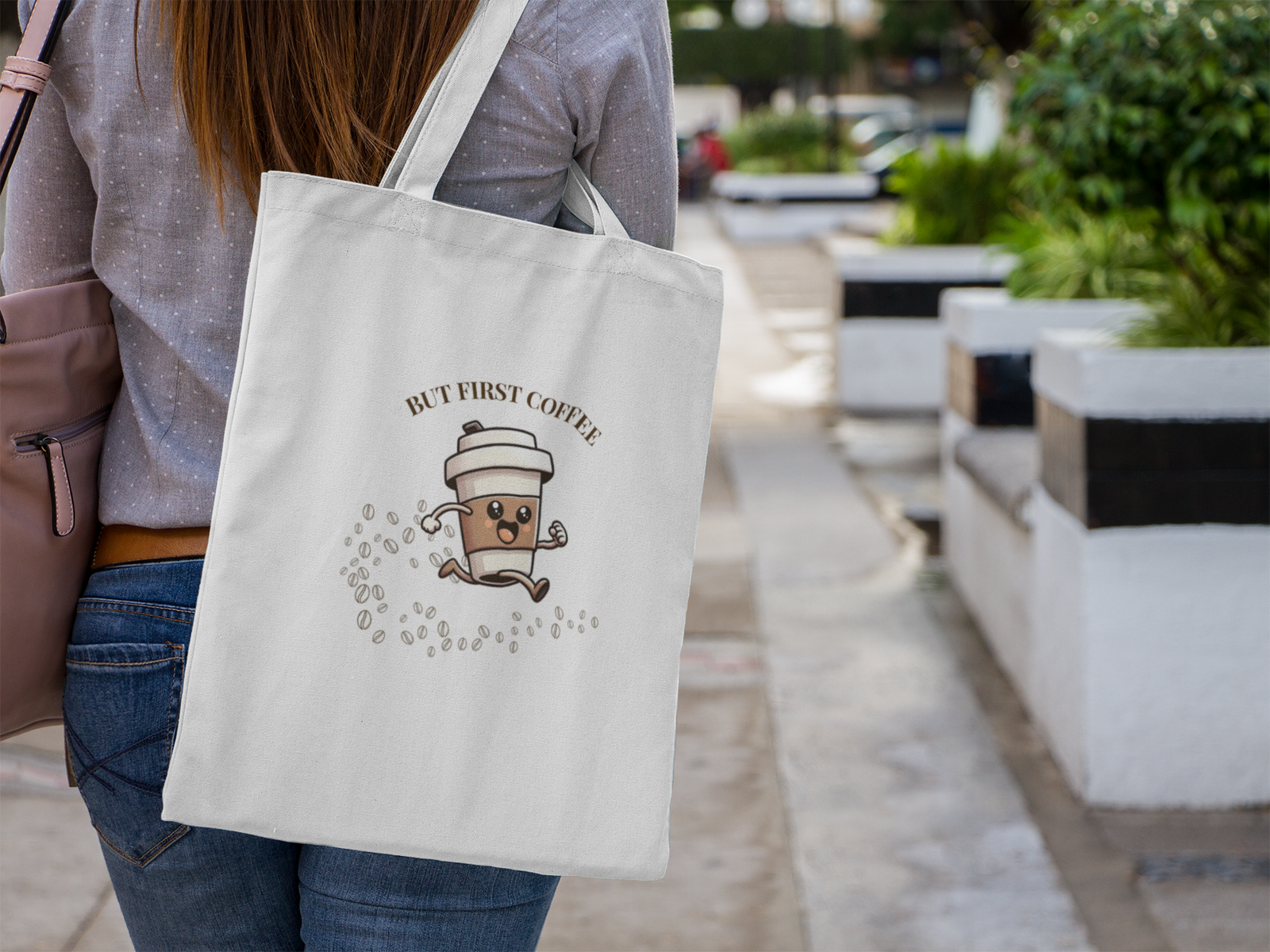 Cute Coffee Lover's Tote Bag, Eco-Friendly Shopping Bag, But First Coffee Gift, Reusable Daily Tote, Perfect for the Café Enthusiast