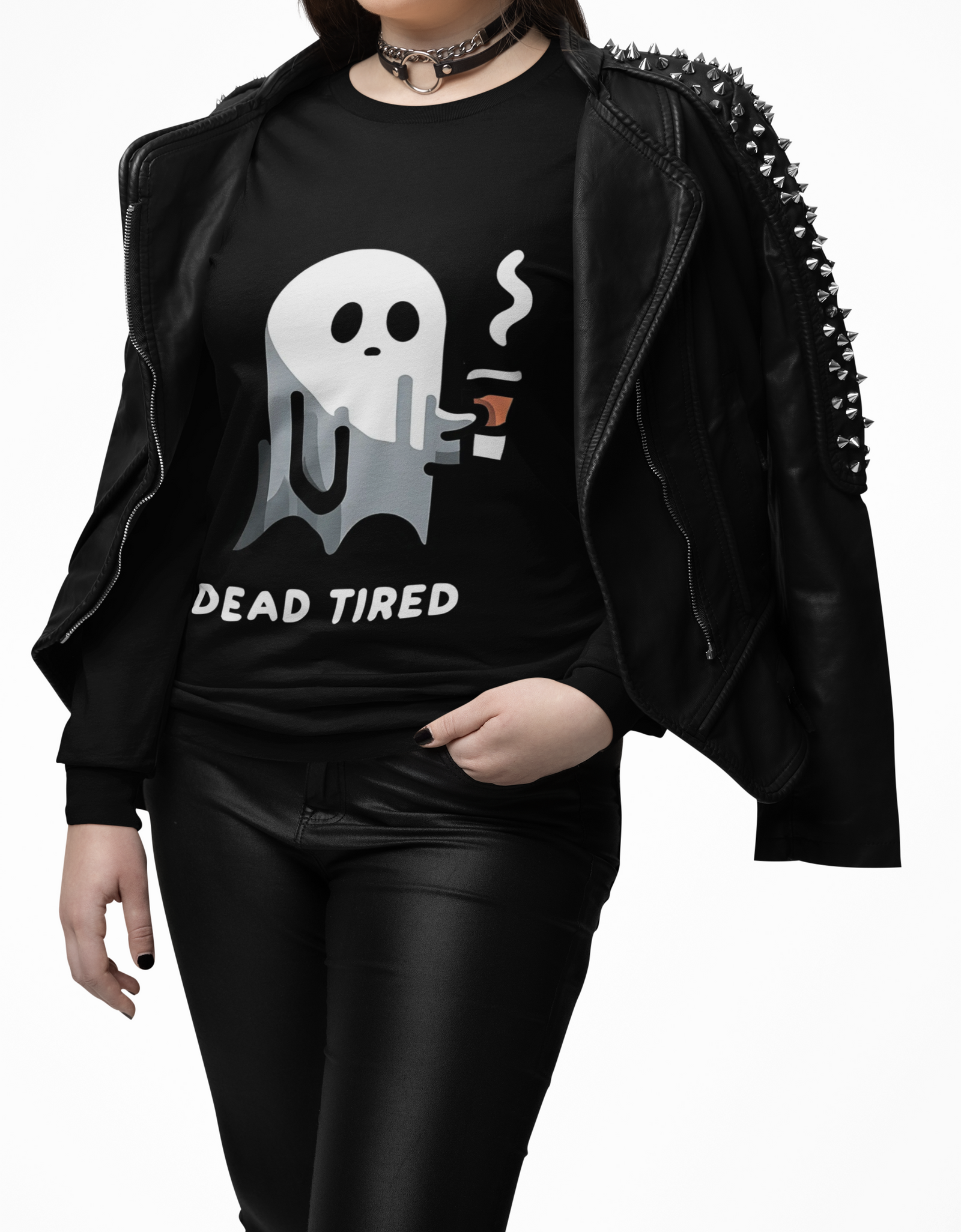 Dead Tired Ghost Long Sleeve Tee, Halloween Shirt, Funny Ghost Top, Unisex Casual Wear, Gift for Spooky Season, Cozy Cotton Tee