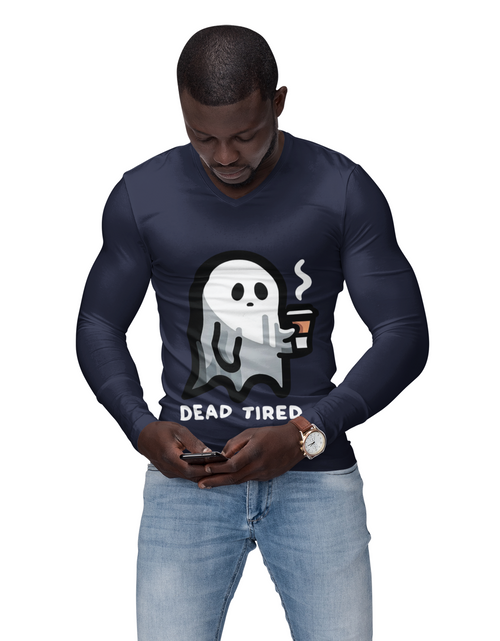 Load image into Gallery viewer, Dead Tired Ghost Long Sleeve Tee, Halloween Shirt, Funny Ghost Top, Unisex Casual Wear, Gift for Spooky Season, Cozy Cotton Tee
