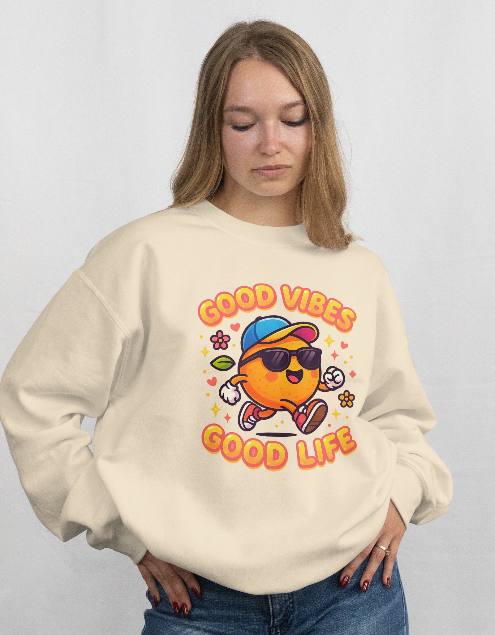 Good Vibes Unisex Sweatshirt | Happy Crewneck for Everyday Comfort, Ideal Gift for Friends, Casual Wear, Positive Vibes, Cozy Fashion