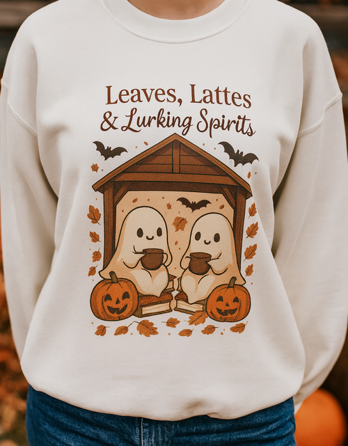 Load image into Gallery viewer, Cozy Halloween Crewneck Sweatshirt, Fall Fashion, Ghost Design, Pumpkin Patch Sweatshirt, Autumn Vibes, Unisex Apparel
