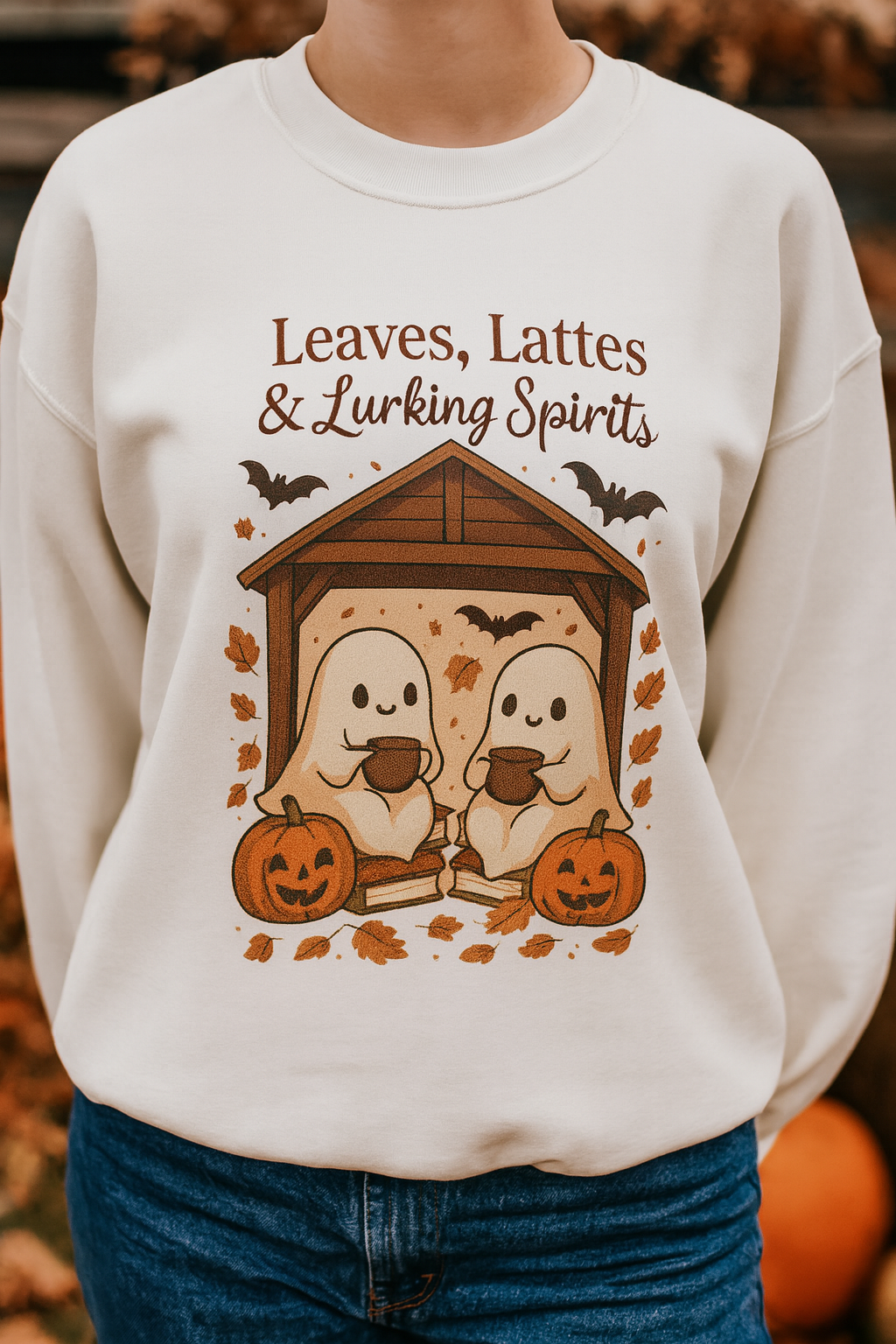 Cozy Halloween Crewneck Sweatshirt, Fall Fashion, Ghost Design, Pumpkin Patch Sweatshirt, Autumn Vibes, Unisex Apparel