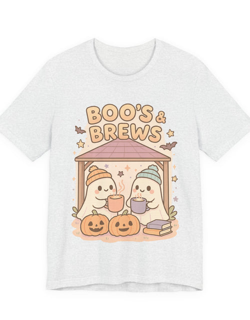 Load image into Gallery viewer, Boo&#39;s &amp; Brews Unisex Tee, Halloween Shirt, Cute Ghost Tee, Fall Fashion, Pumpkin Lovers Gift
