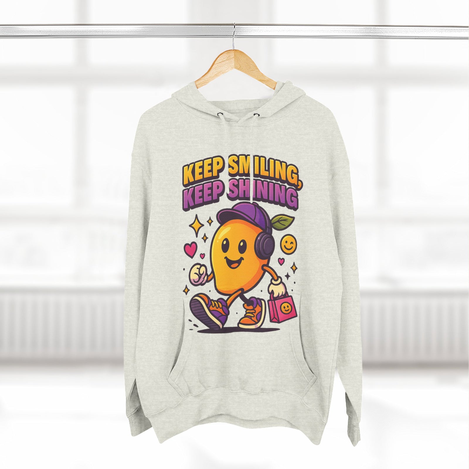 Colorful Graphic Hoodie: Keep Smiling, Keep Shining, Casual Wear, Gift for Friends, Fun Streetwear, Positive Vibes, Everyday Comfort