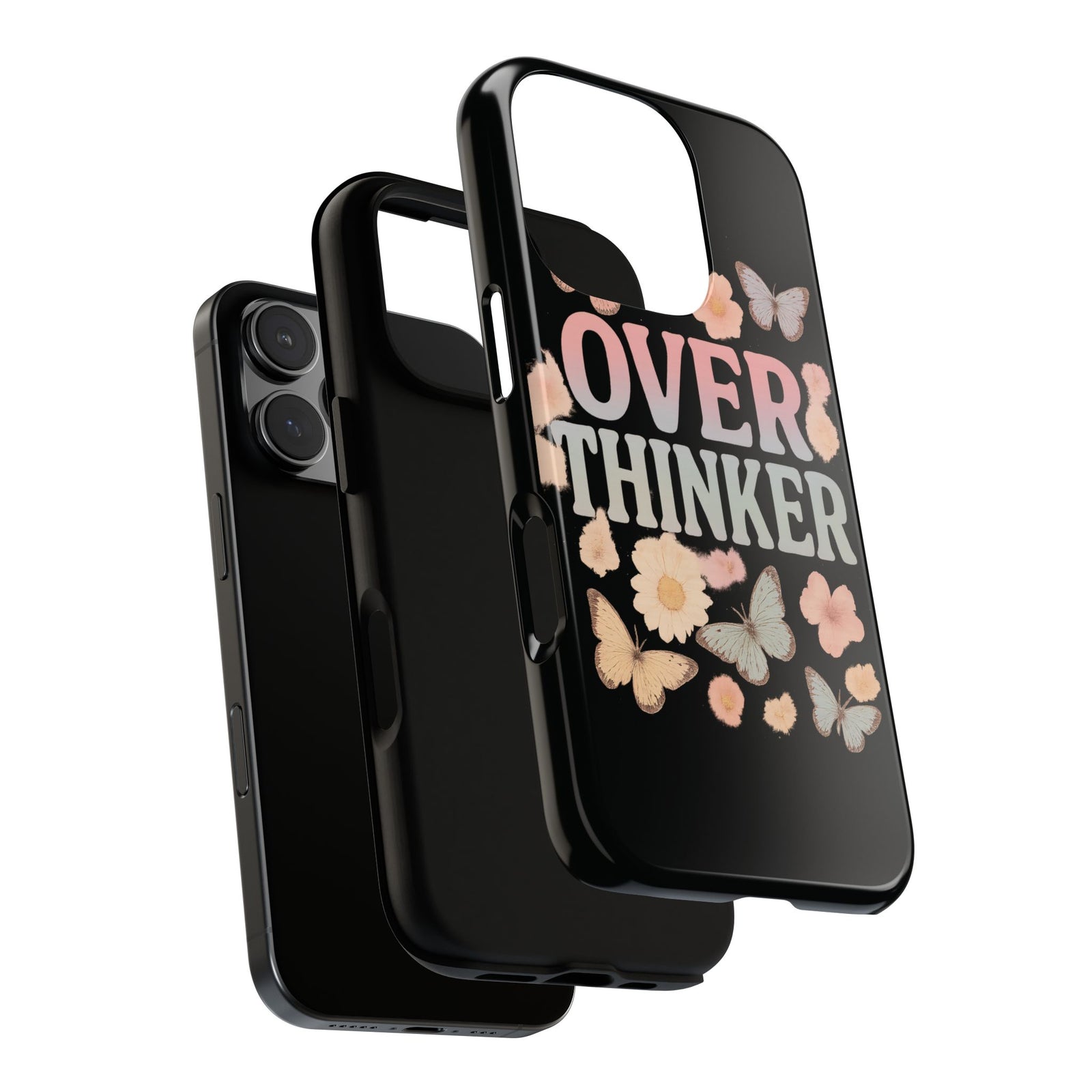 Butterfly Overthinker Phone Case, Floral iPhone Cover, Thoughtful Gift for Her, Cute Tech Accessory, Aesthetic Case for Anxiety Relief