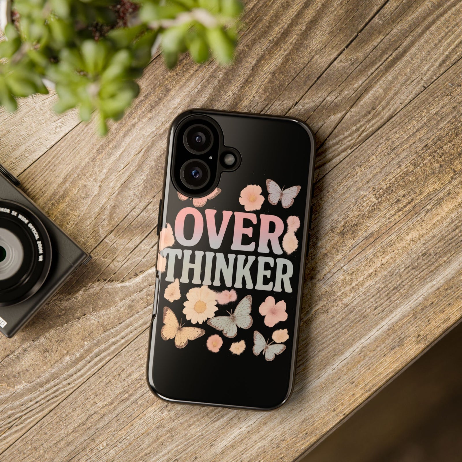 Butterfly Overthinker Phone Case, Floral iPhone Cover, Thoughtful Gift for Her, Cute Tech Accessory, Aesthetic Case for Anxiety Relief