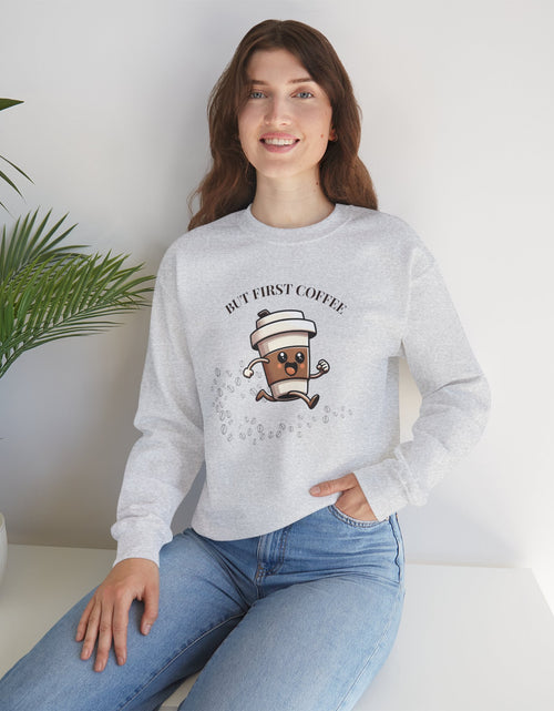 Load image into Gallery viewer, Cute Coffee Lover Sweatshirt, Unisex Crewneck, Gift for Coffee Lovers, Funny Coffee Apparel, Cozy Relaxed Fit, Casual Everyday Wear
