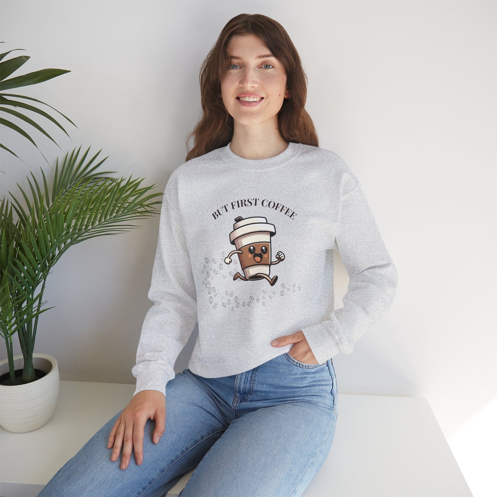 Cute Coffee Lover Sweatshirt, Unisex Crewneck, Gift for Coffee Lovers, Funny Coffee Apparel, Cozy Relaxed Fit, Casual Everyday Wear