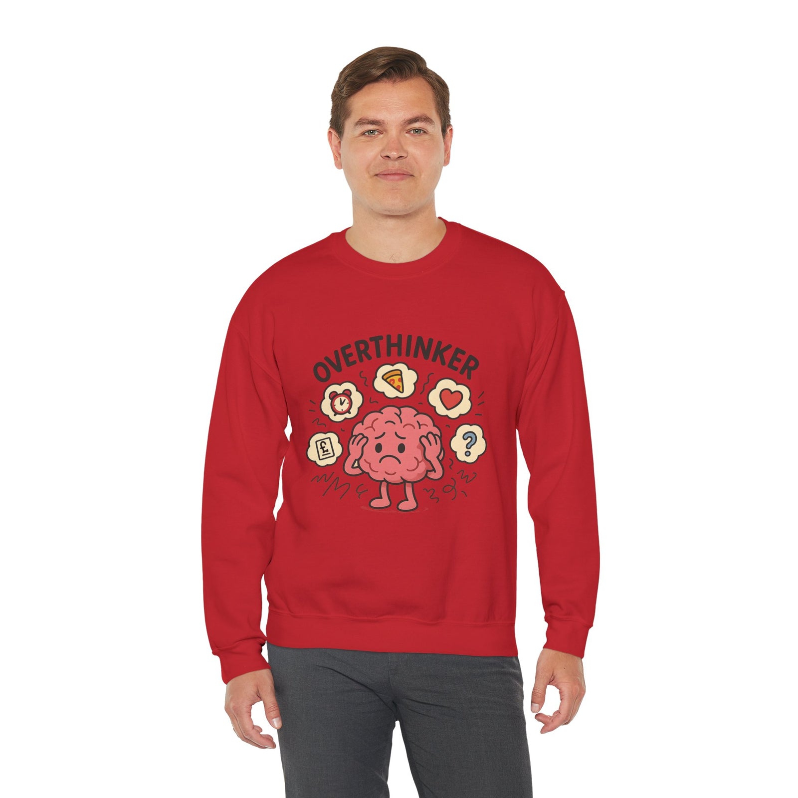 Funny Overthinker Crewneck Sweatshirt for Comfort and Humor, Perfect for Gift Giving, Casual Wear, Cozy Nights, and Brainy Friends