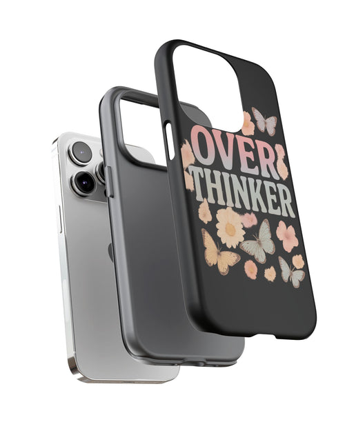 Load image into Gallery viewer, Butterfly Overthinker Phone Case, Floral iPhone Cover, Thoughtful Gift for Her, Cute Tech Accessory, Aesthetic Case for Anxiety Relief
