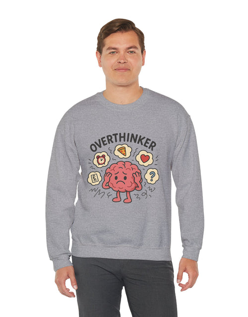 Load image into Gallery viewer, Funny Overthinker Crewneck Sweatshirt for Comfort and Humor, Perfect for Gift Giving, Casual Wear, Cozy Nights, and Brainy Friends
