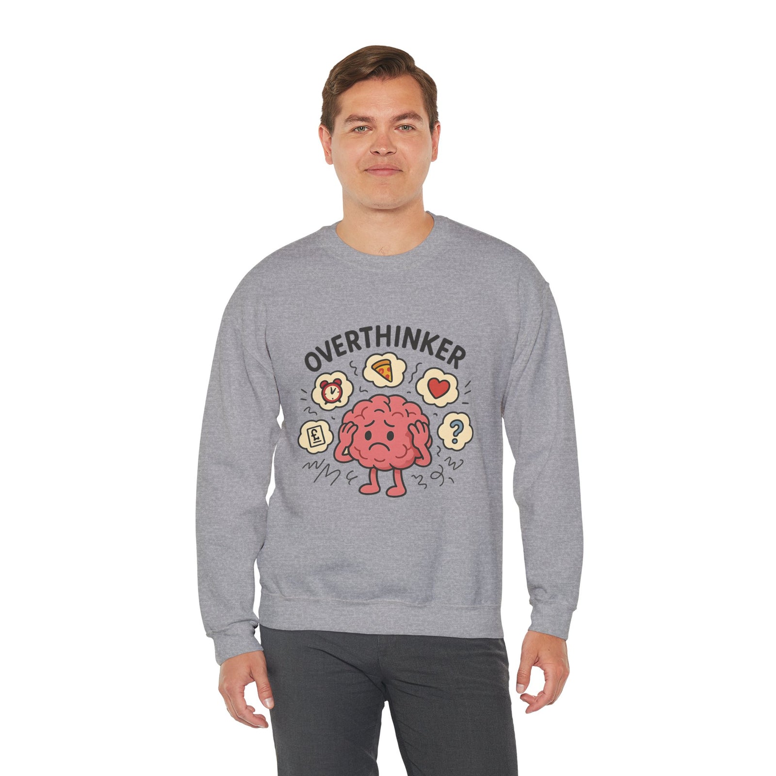 Funny Overthinker Crewneck Sweatshirt for Comfort and Humor, Perfect for Gift Giving, Casual Wear, Cozy Nights, and Brainy Friends