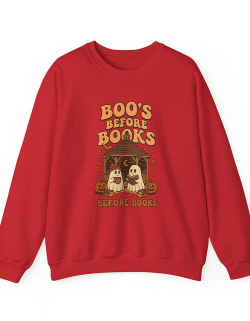 Load image into Gallery viewer, Boo&#39;s Before Books Sweatshirt | Cozy Fall Crewneck for Book Lovers, Halloween Gift, Unisex Sweatshirt, Casual Fall Style, Reading [...]
