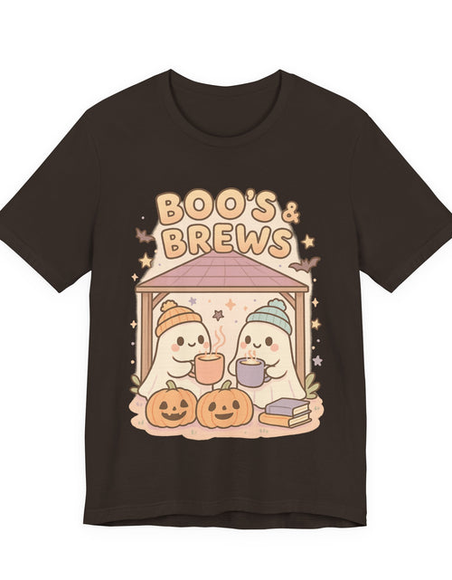 Load image into Gallery viewer, Boo&#39;s &amp; Brews Unisex Tee, Halloween Shirt, Cute Ghost Tee, Fall Fashion, Pumpkin Lovers Gift
