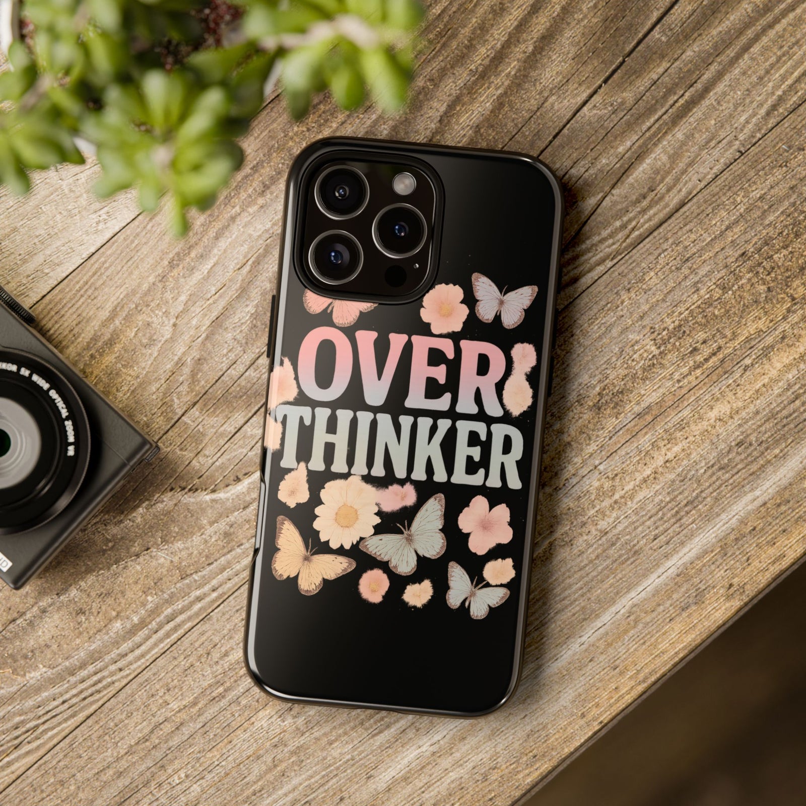 Butterfly Overthinker Phone Case, Floral iPhone Cover, Thoughtful Gift for Her, Cute Tech Accessory, Aesthetic Case for Anxiety Relief