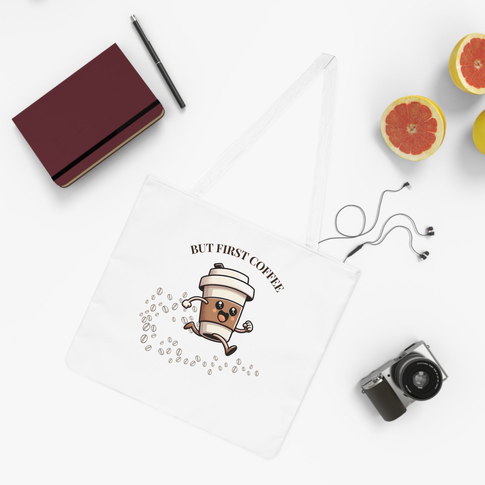 Cute Coffee Lover's Tote Bag, Eco-Friendly Shopping Bag, But First Coffee Gift, Reusable Daily Tote, Perfect for the Café Enthusiast