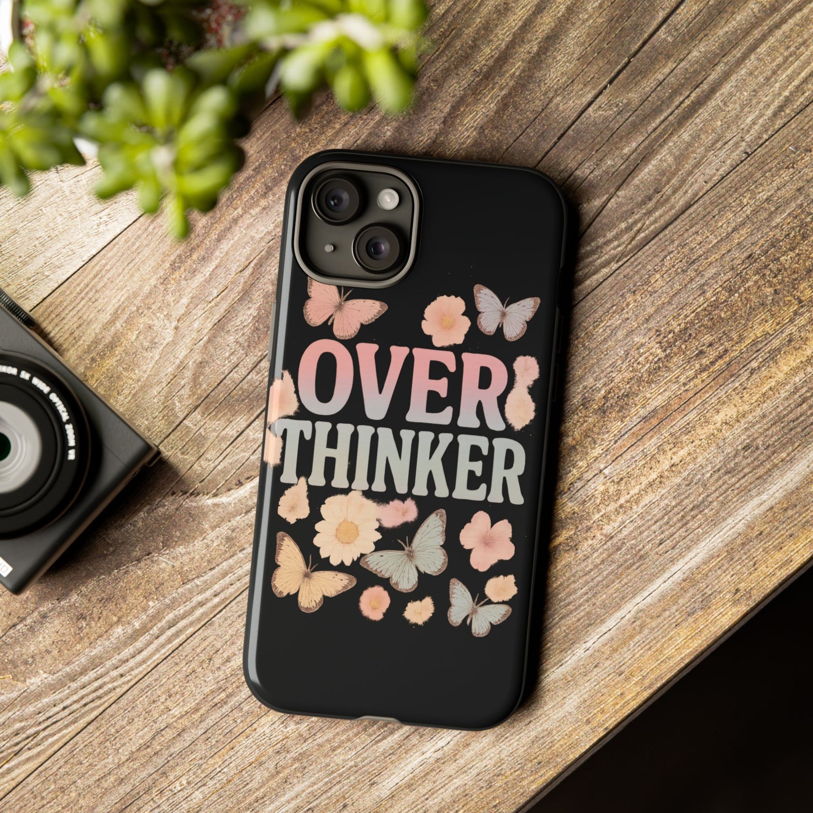 Butterfly Overthinker Phone Case, Floral iPhone Cover, Thoughtful Gift for Her, Cute Tech Accessory, Aesthetic Case for Anxiety Relief