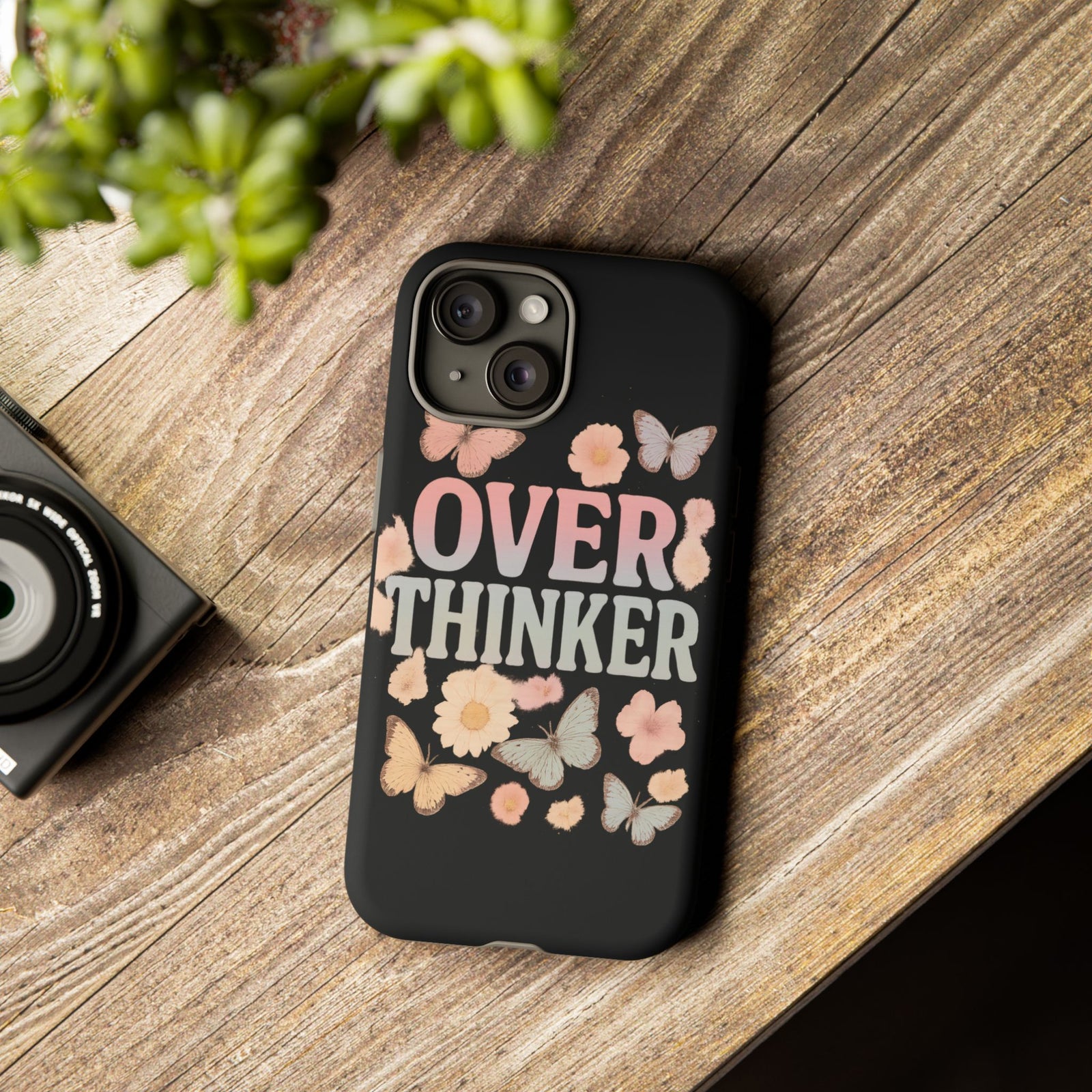 Butterfly Overthinker Phone Case, Floral iPhone Cover, Thoughtful Gift for Her, Cute Tech Accessory, Aesthetic Case for Anxiety Relief