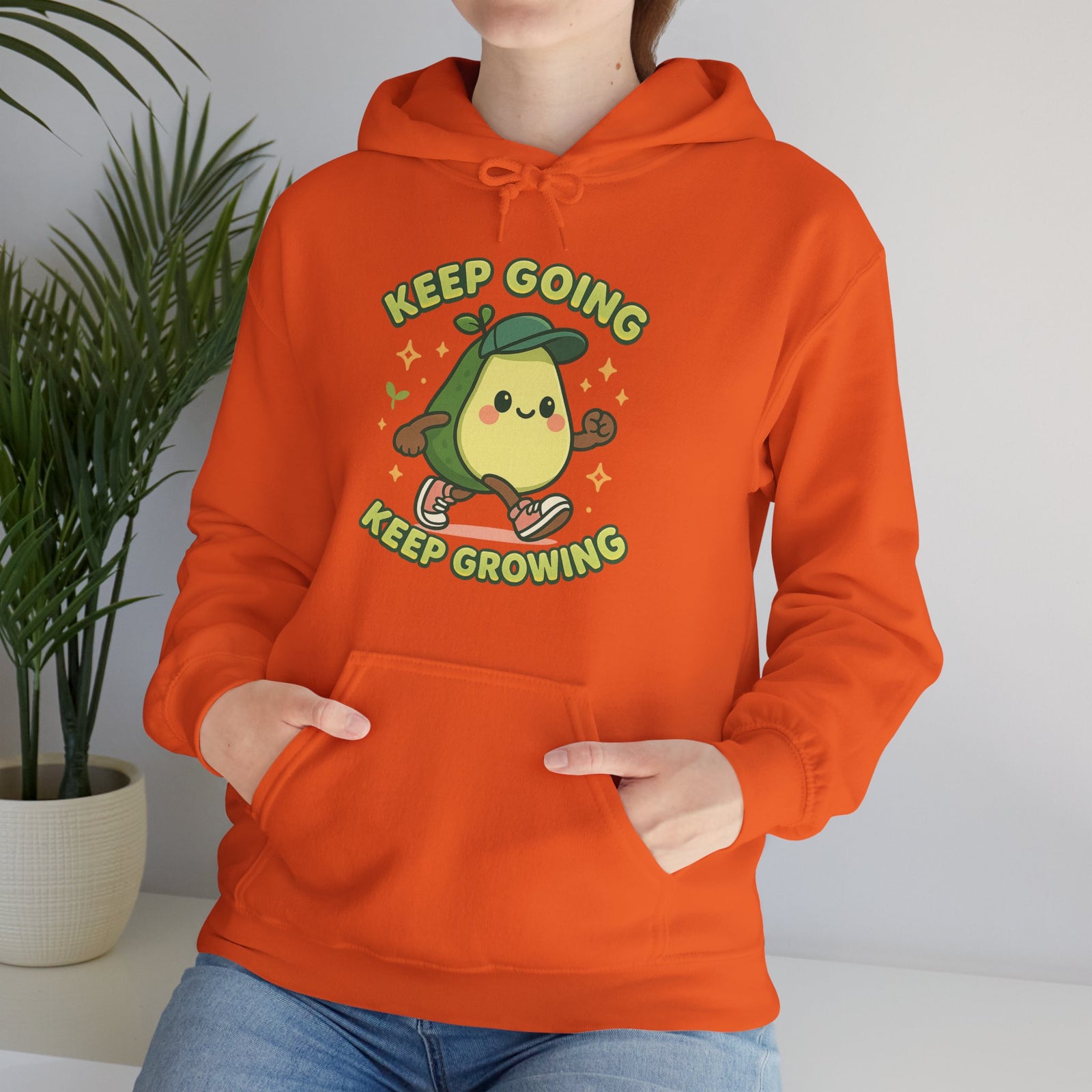 Cute Avocado Inspirational Hoodie - Keep Going, Keep Growing, Fall Fashion, Unique Gift, Comfy Sweatshirt, Cozy Apparel