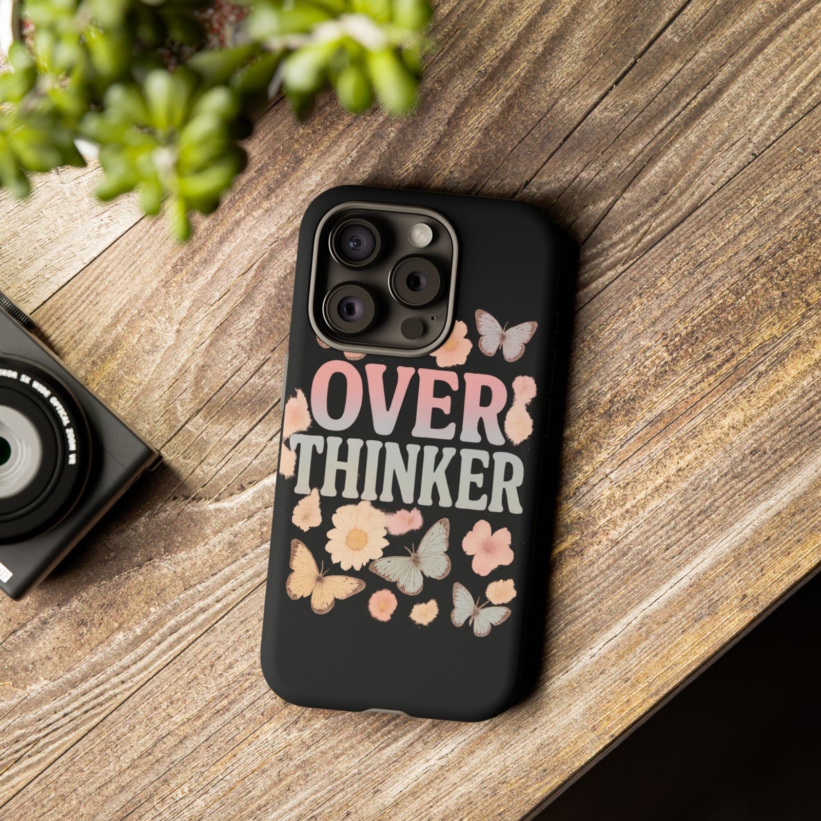 Butterfly Overthinker Phone Case, Floral iPhone Cover, Thoughtful Gift for Her, Cute Tech Accessory, Aesthetic Case for Anxiety Relief
