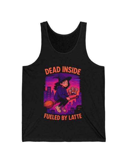 Load image into Gallery viewer, Dead Inside Fueled by Latte Unisex Jersey Tank, Funny Graphic Tank Top, Casual Wear, Gift for Coffee Lovers, Summer Essential
