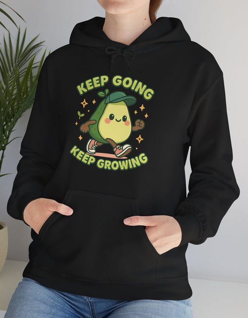 Load image into Gallery viewer, Cute Avocado Inspirational Hoodie - Keep Going, Keep Growing, Fall Fashion, Unique Gift, Comfy Sweatshirt, Cozy Apparel
