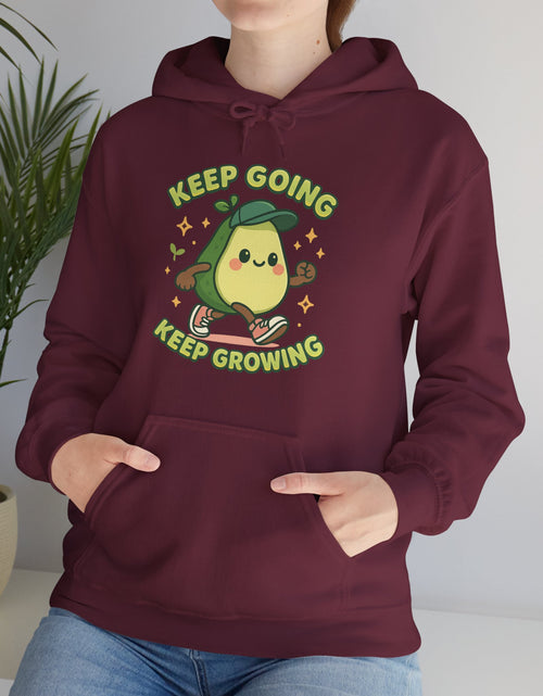 Load image into Gallery viewer, Cute Avocado Inspirational Hoodie - Keep Going, Keep Growing, Fall Fashion, Unique Gift, Comfy Sweatshirt, Cozy Apparel
