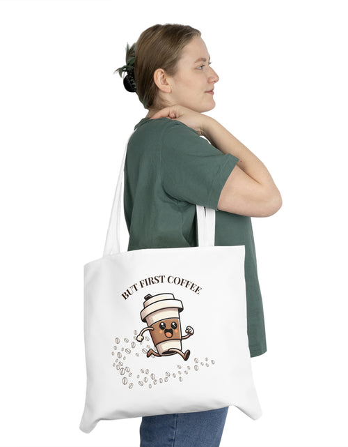 Load image into Gallery viewer, Cute Coffee Lover&#39;s Tote Bag, Eco-Friendly Shopping Bag, But First Coffee Gift, Reusable Daily Tote, Perfect for the Café Enthusiast

