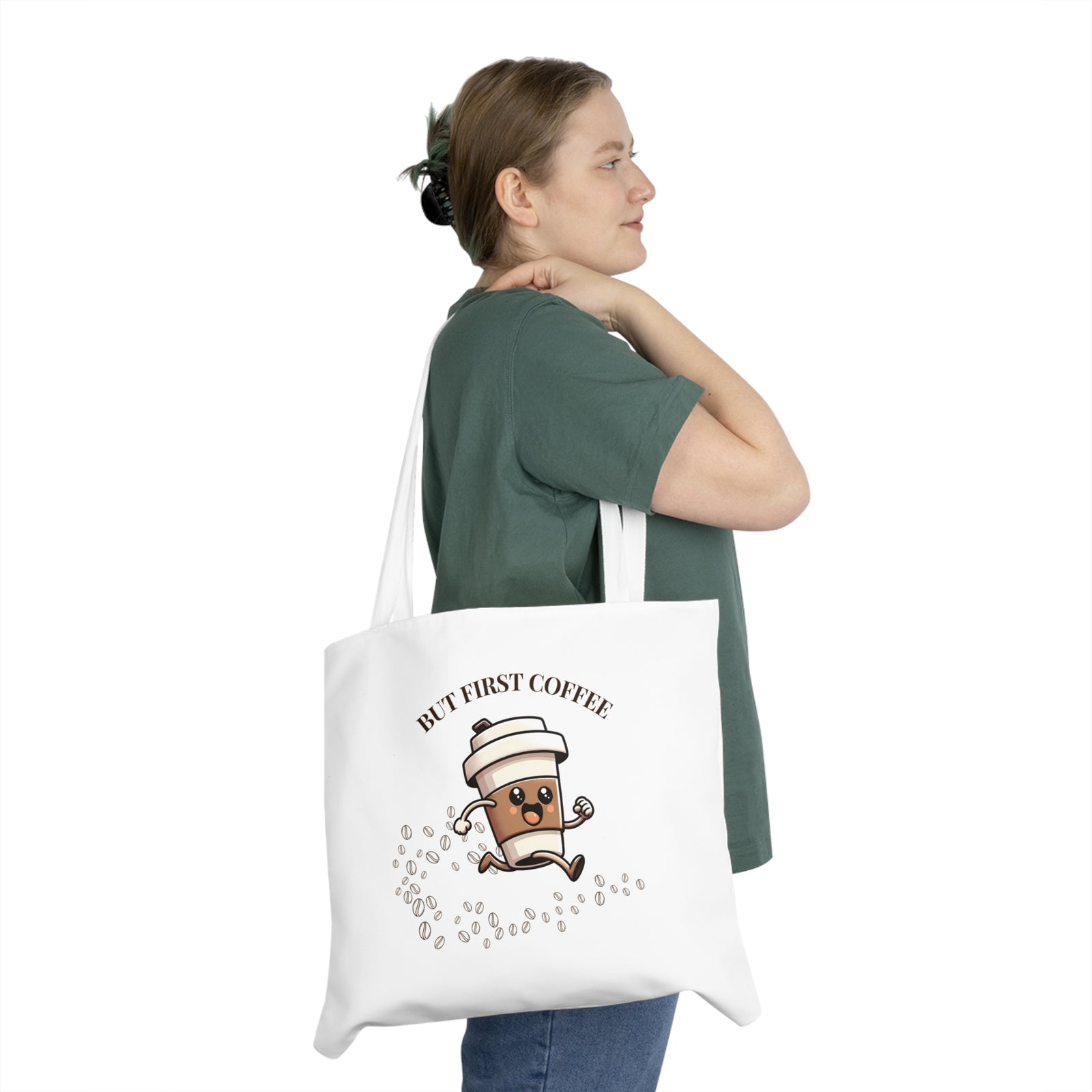Cute Coffee Lover's Tote Bag, Eco-Friendly Shopping Bag, But First Coffee Gift, Reusable Daily Tote, Perfect for the Café Enthusiast