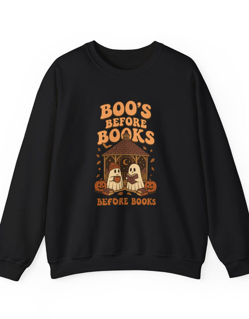 Load image into Gallery viewer, Boo&#39;s Before Books Sweatshirt | Cozy Fall Crewneck for Book Lovers, Halloween Gift, Unisex Sweatshirt, Casual Fall Style, Reading [...]
