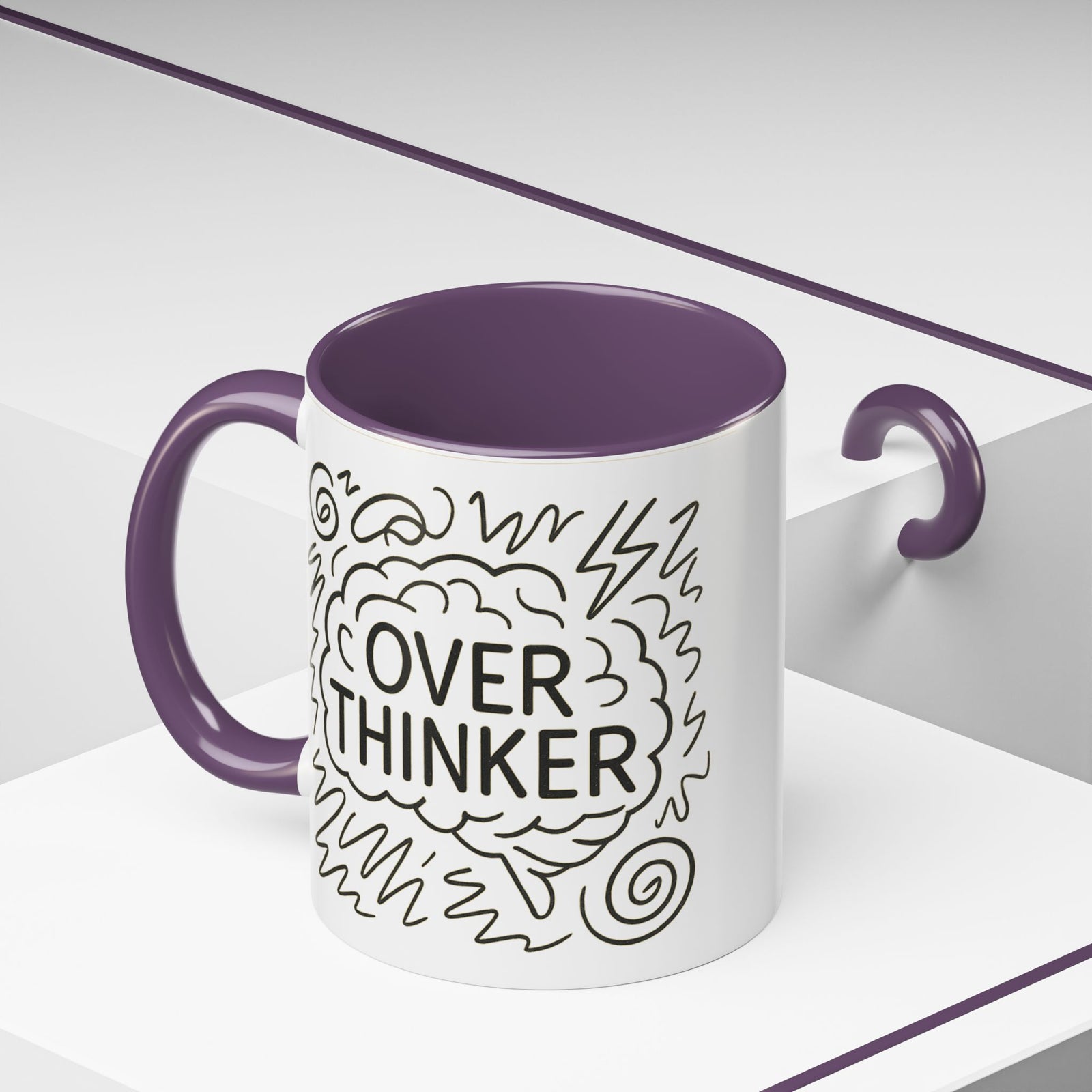 Overthinker Accent Coffee Mug | Funny Gift for Coffee Lovers, Stress Relief Mug, Office Humor, Unique Birthday Present, Mindfulness Decor