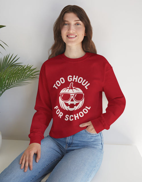 Load image into Gallery viewer, Halloween-Themed Crewneck Sweatshirt, Spooky Sweatshirt, Comfortable Fall Apparel, Gifts for Students, Unisex Halloween Clothing
