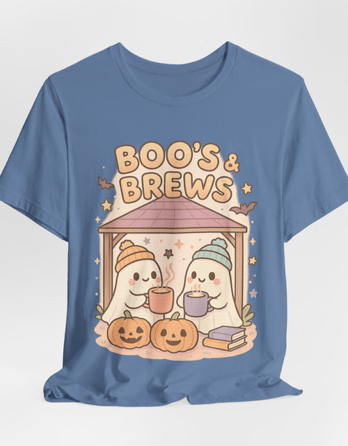 Load image into Gallery viewer, Boo&#39;s &amp; Brews Unisex Tee, Halloween Shirt, Cute Ghost Tee, Fall Fashion, Pumpkin Lovers Gift
