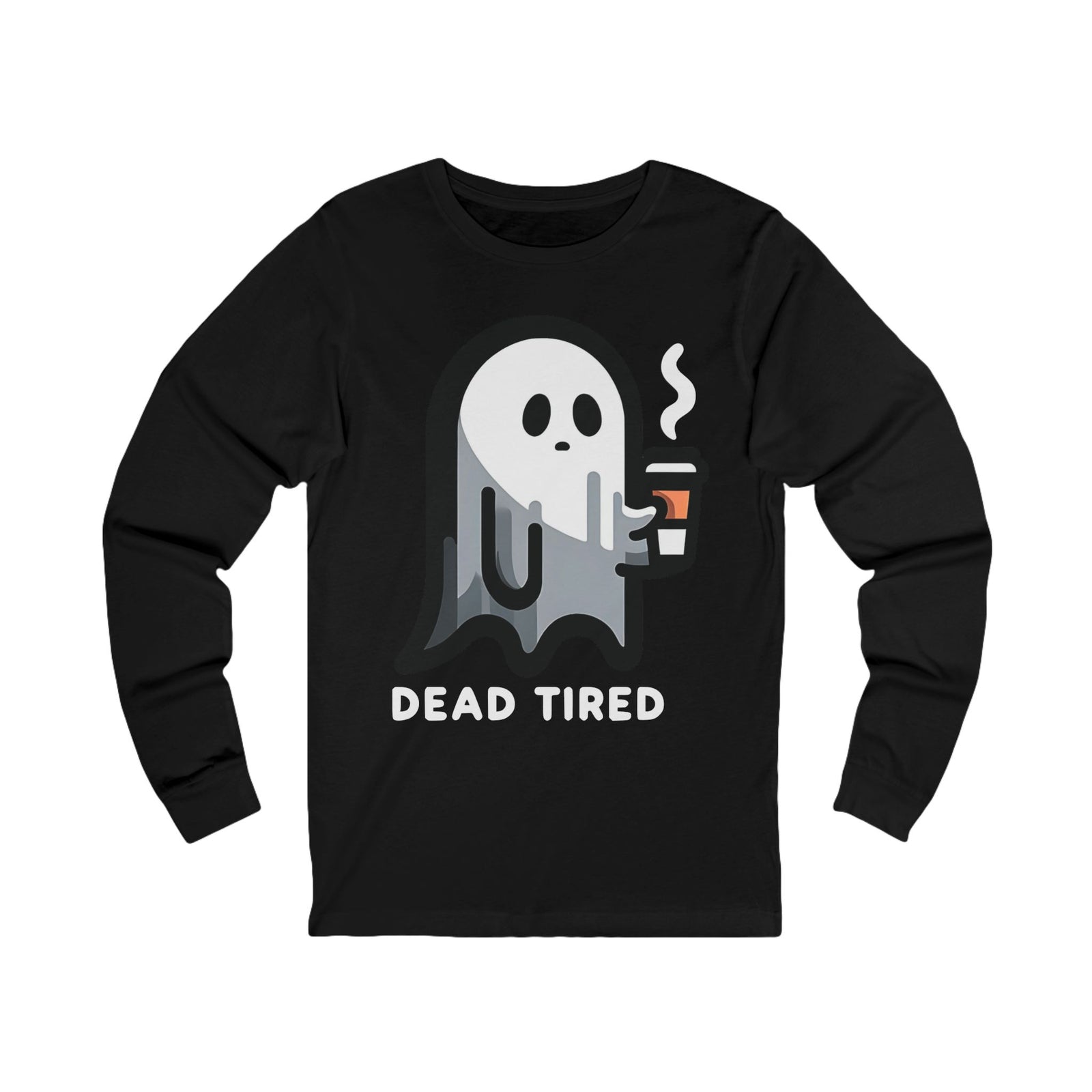 Dead Tired Ghost Long Sleeve Tee, Halloween Shirt, Funny Ghost Top, Unisex Casual Wear, Gift for Spooky Season, Cozy Cotton Tee
