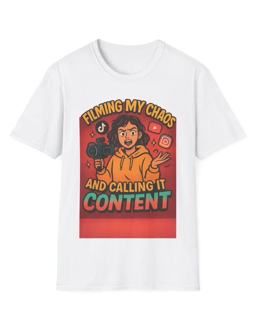Load image into Gallery viewer, Filming My Chaos T-Shirt, Funny Graphic Tee, Unisex Softstyle Shirt, Content Creator Apparel, Gift for YouTuber, TikTok Lover
