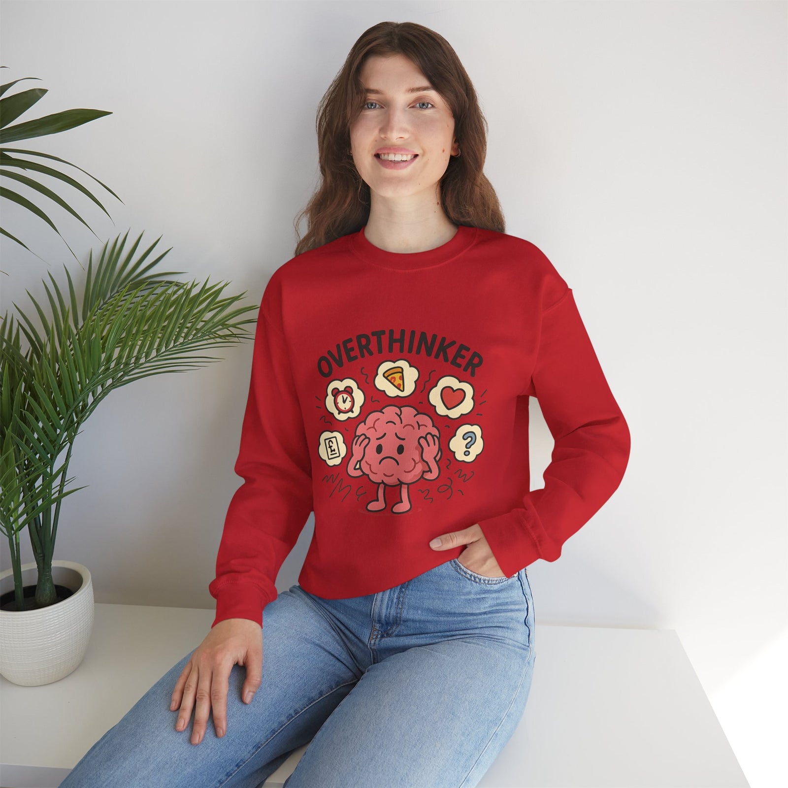 Funny Overthinker Crewneck Sweatshirt for Comfort and Humor, Perfect for Gift Giving, Casual Wear, Cozy Nights, and Brainy Friends