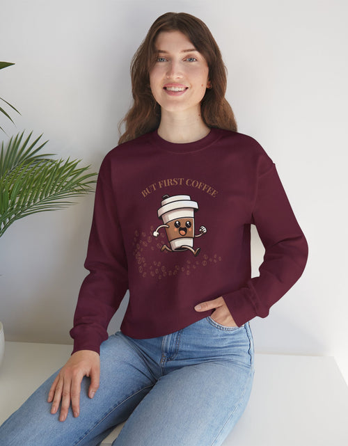 Load image into Gallery viewer, Cute Coffee Lover Sweatshirt, Unisex Crewneck, Gift for Coffee Lovers, Funny Coffee Apparel, Cozy Relaxed Fit, Casual Everyday Wear
