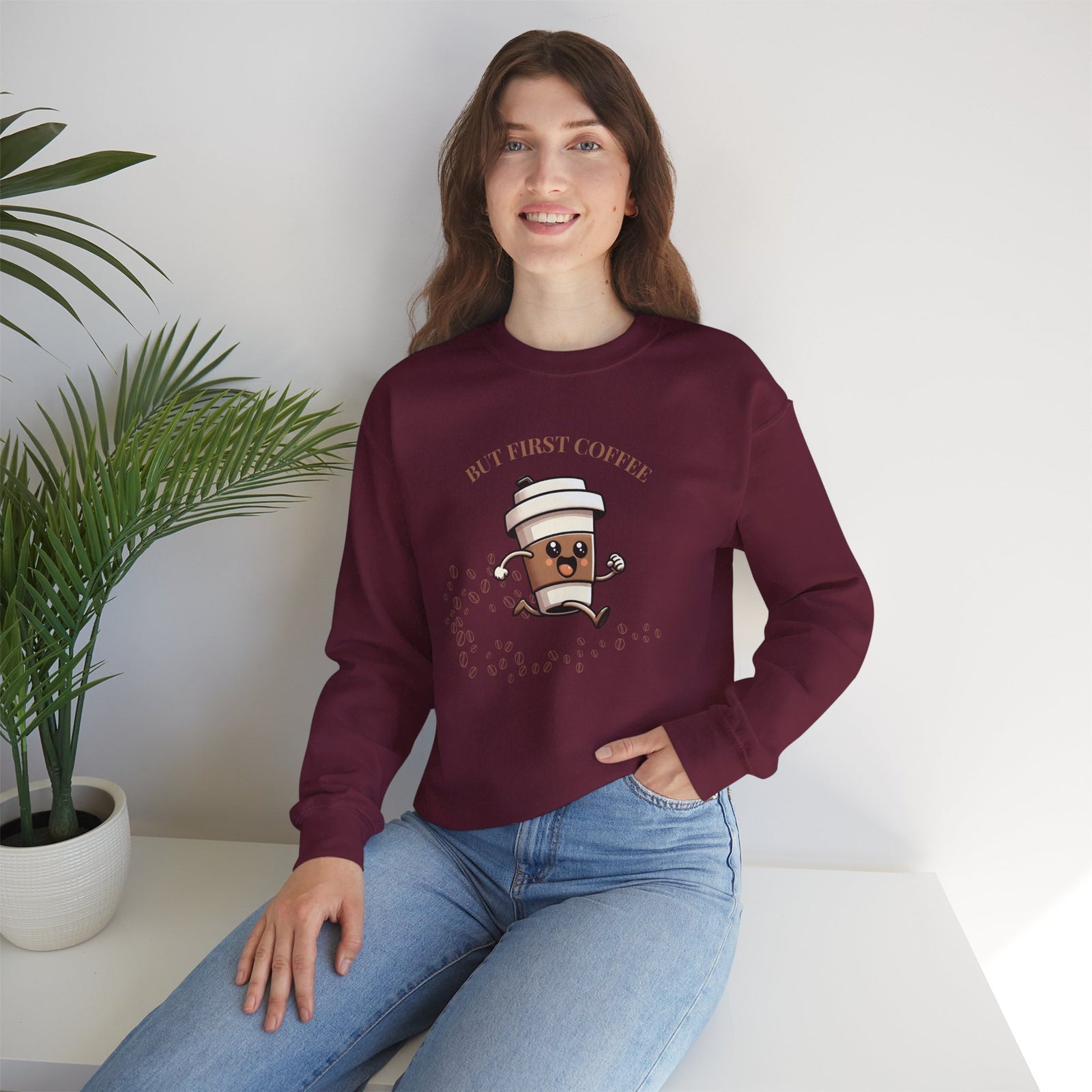 Cute Coffee Lover Sweatshirt, Unisex Crewneck, Gift for Coffee Lovers, Funny Coffee Apparel, Cozy Relaxed Fit, Casual Everyday Wear