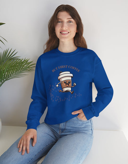 Load image into Gallery viewer, Cute Coffee Lover Sweatshirt, Unisex Crewneck, Gift for Coffee Lovers, Funny Coffee Apparel, Cozy Relaxed Fit, Casual Everyday Wear
