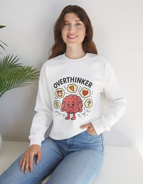 Load image into Gallery viewer, Funny Overthinker Crewneck Sweatshirt for Comfort and Humor, Perfect for Gift Giving, Casual Wear, Cozy Nights, and Brainy Friends
