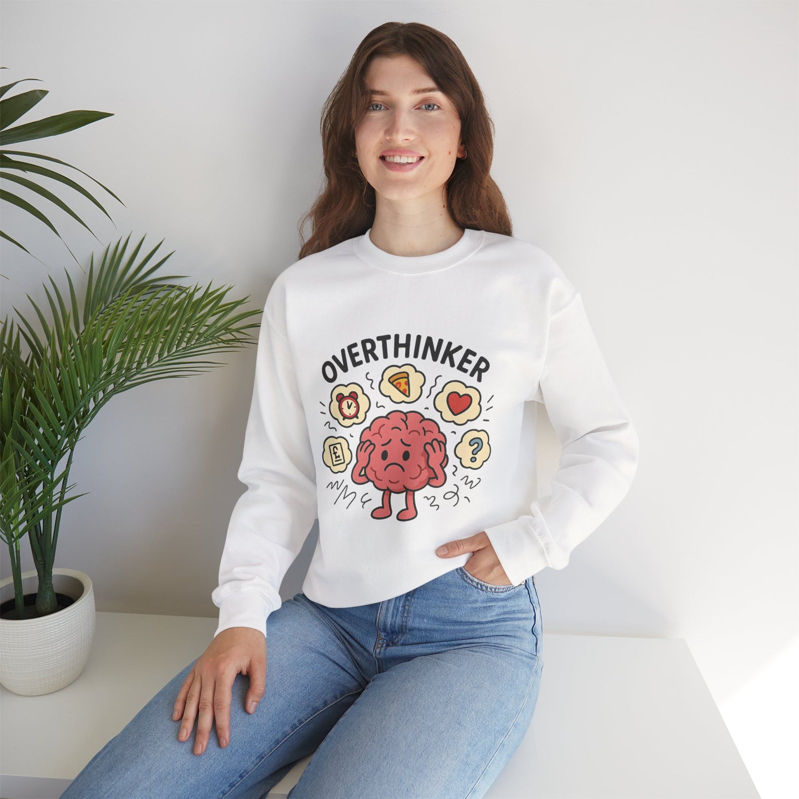 Funny Overthinker Crewneck Sweatshirt for Comfort and Humor, Perfect for Gift Giving, Casual Wear, Cozy Nights, and Brainy Friends
