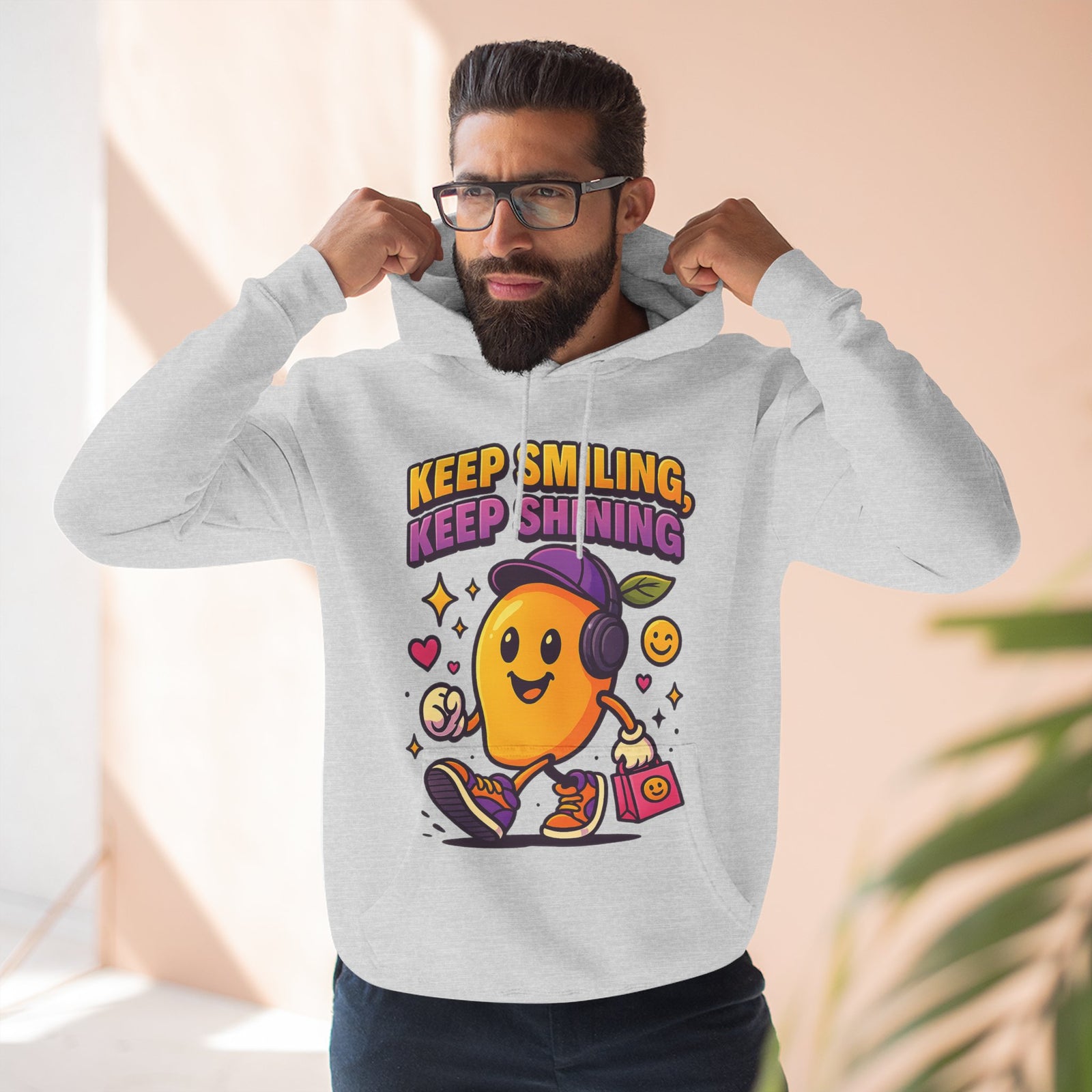 Colorful Graphic Hoodie: Keep Smiling, Keep Shining, Casual Wear, Gift for Friends, Fun Streetwear, Positive Vibes, Everyday Comfort
